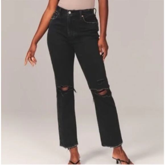 Abercrombie & Fitch Curve Love Ankle Straight Ultra High Rise Jeans 2/26R Black - Picture 1 of 8